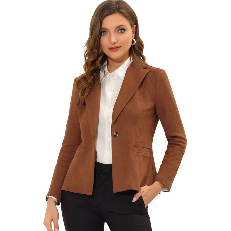 アレグラ ケー レディース アウター ジャケット・ブルゾン スエード ブレザー ALLEGRA K Women's Notched Lapelong Sleeve Button Office Faux Suede Blazer Caramel