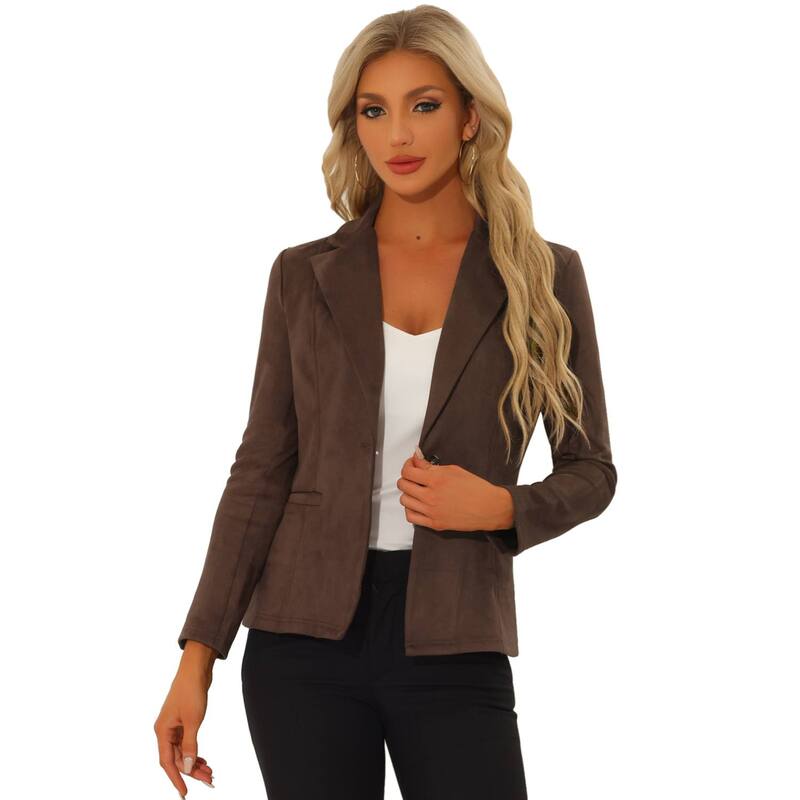 アレグラ ケー レディース アウター ジャケット・ブルゾン スエード ブレザー ALLEGRA K Women's Notched Lapelong Sleeve Button Office Faux Suede Blazer Coffee コーヒー