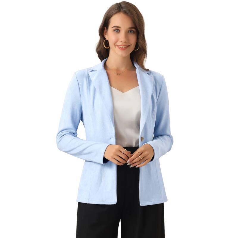 アレグラ ケー レディース アウター ジャケット・ブルゾン スエード ブレザー ALLEGRA K Women's Notched Lapelong Sleeve Button Office Faux Suede Blazer Grey Blue グレー