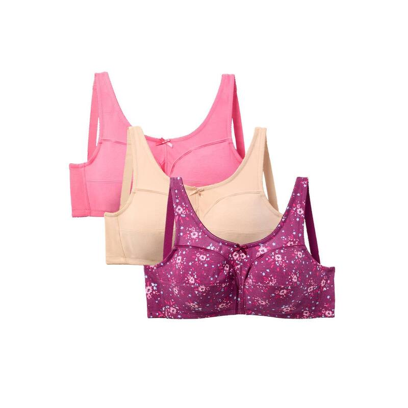 コンフォート チョイス レディース アンダーウェア ブラジャー プラスサイズ コットン Comfort Choice Women's Plusize 3-Pack Cotton Wireless Bra Deep Claret Asst