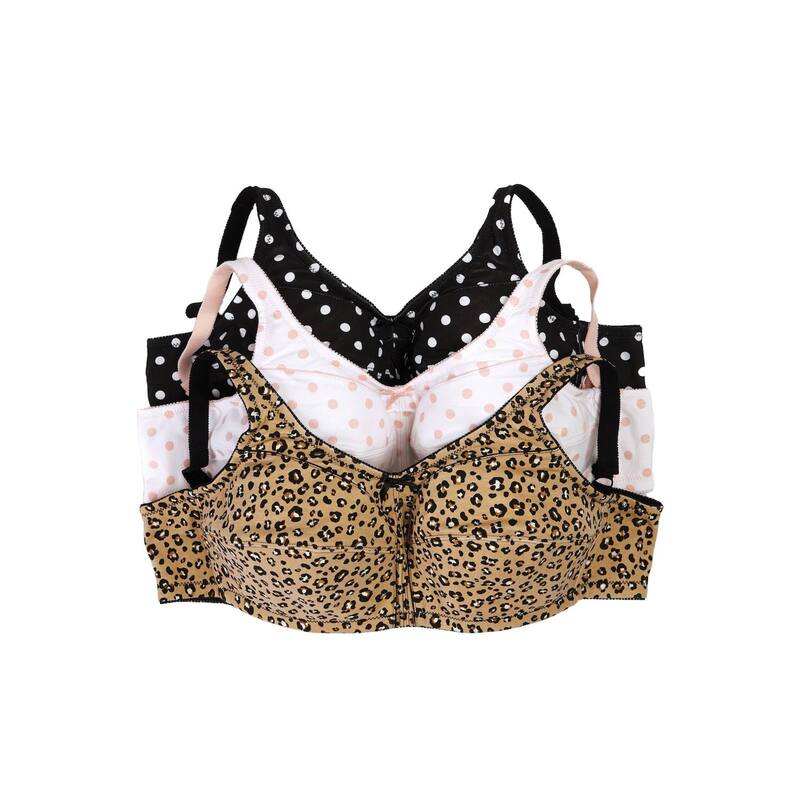 コンフォート チョイス レディース アンダーウェア ブラジャー プラスサイズ コットン Comfort Choice Women's Plusize 3-Pack Cotton Wireless Bra Polka Dot Assorted ドット