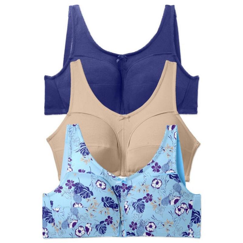 コンフォート チョイス レディース アンダーウェア ブラジャー プラスサイズ コットン Comfort Choice Women's Plusize 3-Pack Cotton Wireless Bra Tropical Pineapple