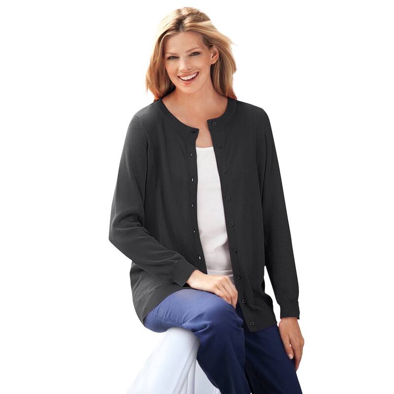 ウーマン ウィズイン レディース アウター ニット・セーター プラスサイズ カーディガン 長袖 Woman Within Plusize Perfect Long-Sleeve Cardigan Sweater Black ブラック