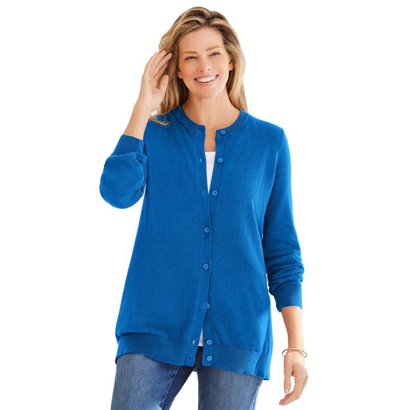 ウーマン ウィズイン レディース アウター ニット・セーター プラスサイズ カーディガン 長袖 Woman Within Plusize Perfect Long-Sleeve Cardigan Sweater Bright Cobalt コバルト