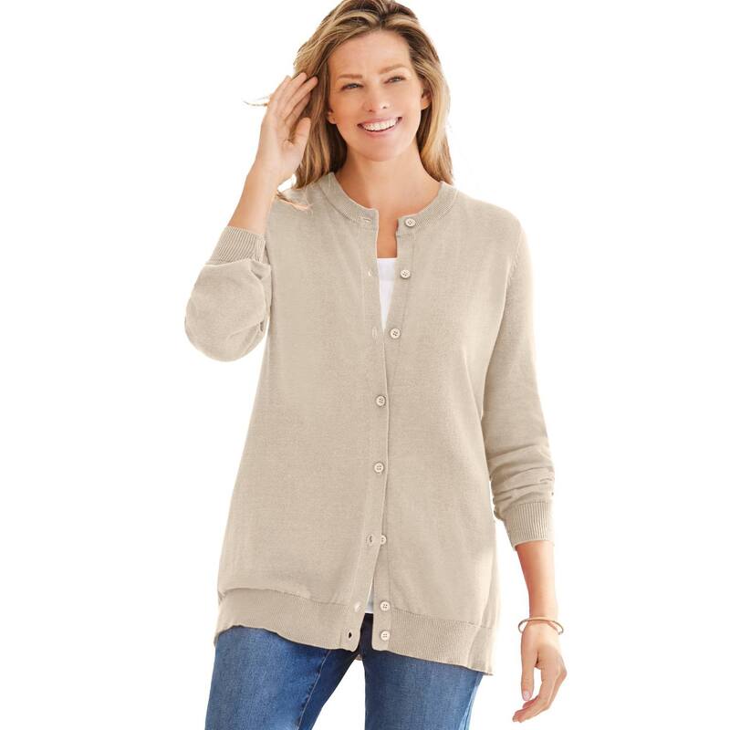 ウーマン ウィズイン レディース アウター ニット・セーター プラスサイズ カーディガン 長袖 Woman Within Plusize Perfect Long-Sleeve Cardigan Sweater Natural Khaki カーキ 12,056円