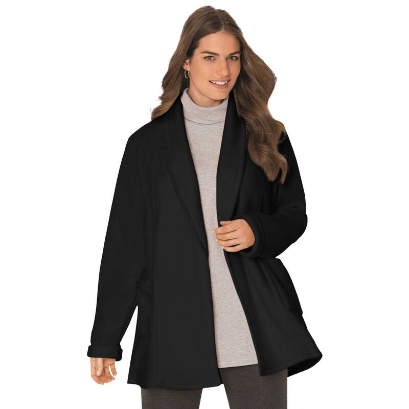 ウーマン ウィズイン レディース アウター ニット・セーター プラスサイズ カーディガン フリース Woman Within Plusize Microfleece Cardigan Black ブラック|ReVida 店