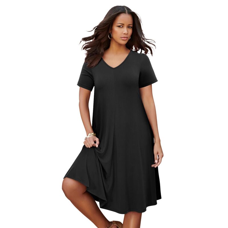 ロアマンズ レディース トップス ワンピース プラスサイズ Roaman's Women's Plusize Short Sleeve Swing Dress Black ブラック