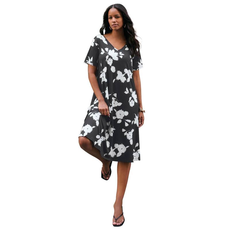 ロアマンズ レディース トップス ワンピース プラスサイズ Roaman's Women's Plusize Short Sleeve Swing Dress Black Silhouette ブラック