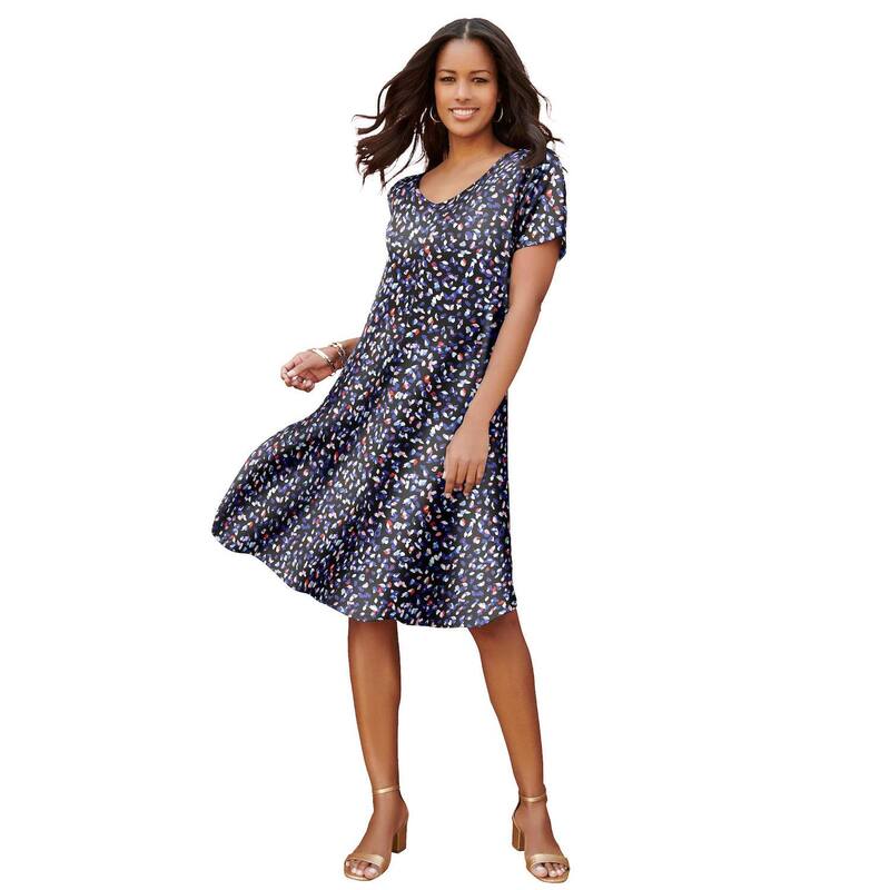 ロアマンズ レディース トップス ワンピース プラスサイズ Roaman's Women's Plusize Short Sleeve Swing Dress Multi Playful Abstract マルチカラー