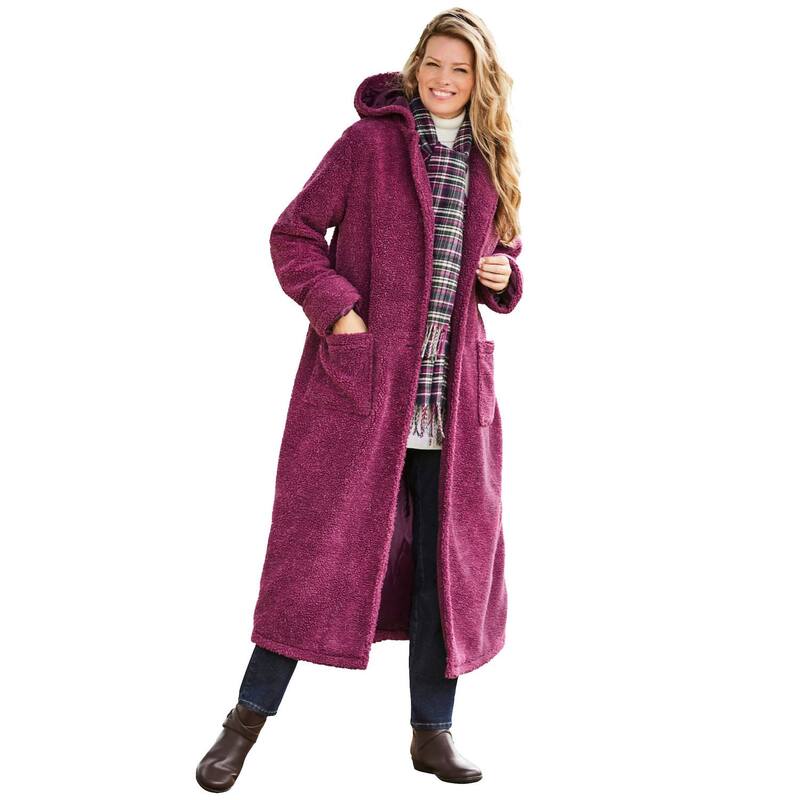 ウーマン ウィズイン レディース アウター ジャケット・ブルゾン プラスサイズ コート フリース Woman Within Plusize Long Hooded Berber Fleece Coat Deep Claret｜ReVida 店