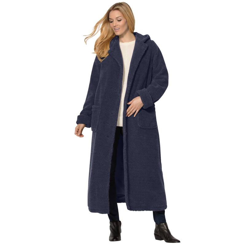 ウーマン ウィズイン レディース アウター ジャケット・ブルゾン プラスサイズ コート フリース Woman Within Plusize Long Hooded Berber Fleece Coat Navy ネイビー