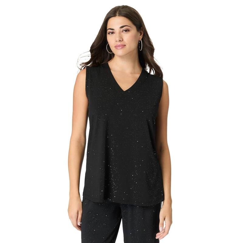 ロアマンズ レディース トップス プルオーバー Vのど首 足し加える大きさ Roaman\u0027s Women\u0027s Plusize Ultrasmooth Fabric V Neck Tank Black Sparkle 黒いこと