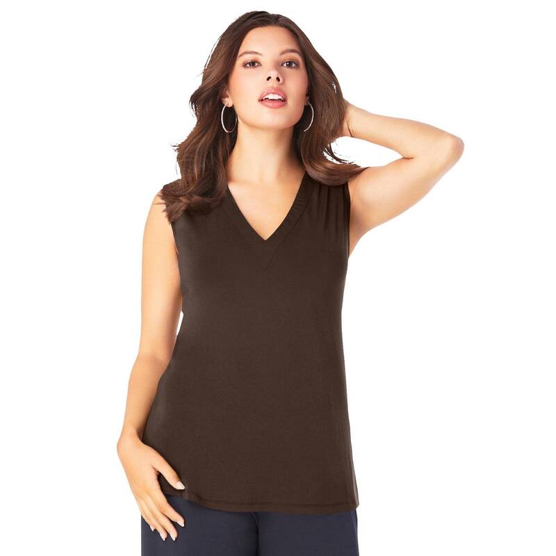 ロアマンズ レディース トップス プルオーバー Vのど首 足し加える大きさ Roaman\u0027s Women\u0027s Plusize Ultrasmooth Fabric V Neck Tank Chocolate 黒茶