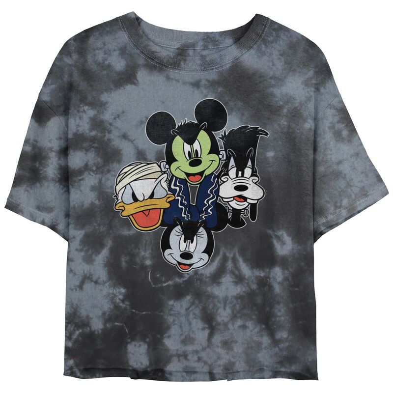 ディズニー レディース トップス Tシャツ クロップド グラフィック Disney's Mickey Mouse & Friends Halloween Heads Juniors' Cropped Graphic Tee Black Charcoal ブラック