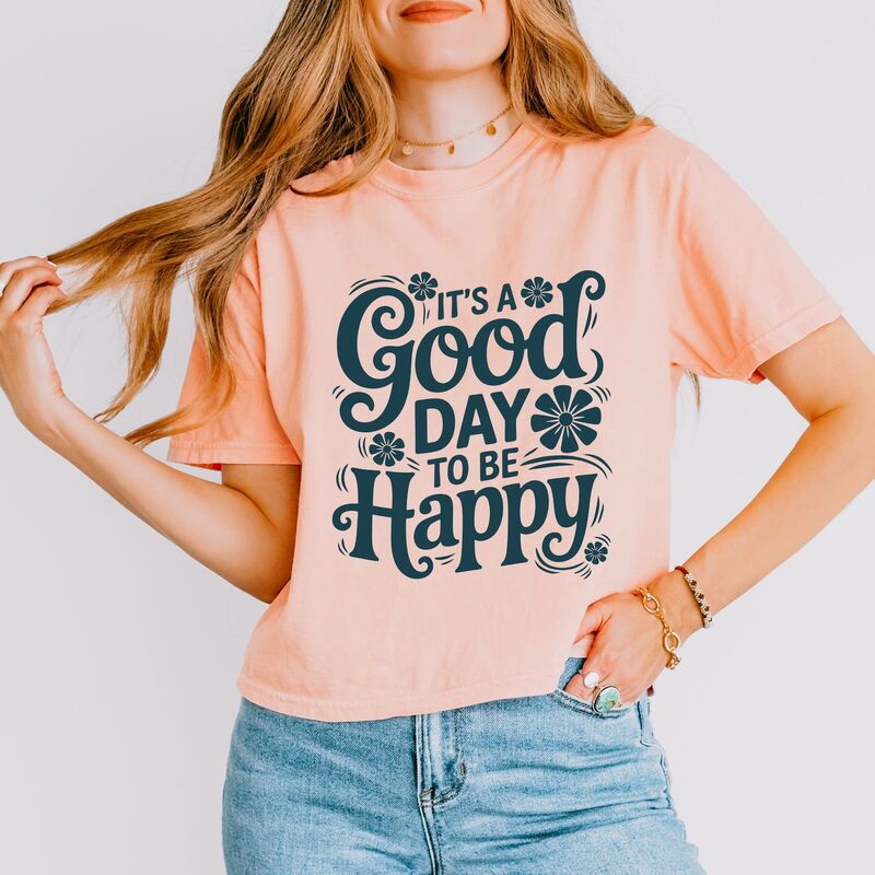 Simply Sage Market レディース トップス ティーシャツ グラフィック Simply Sage Market It\u0027s A Gooday To Be Happy Flowers - Women\u0027s Boxy Crop Top Graphic T-Shirt Peachy トップス-レディースファッション