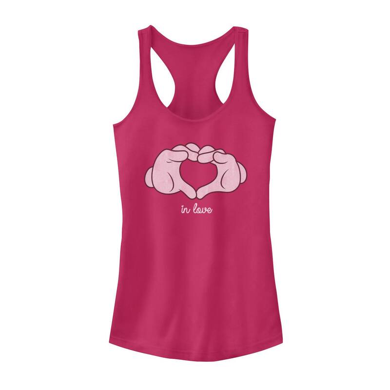 ディズニー レディース トップス Tシャツ Disney's Mickey Mouse Juniors' Heart Hands In Love Tank Top Raspberry