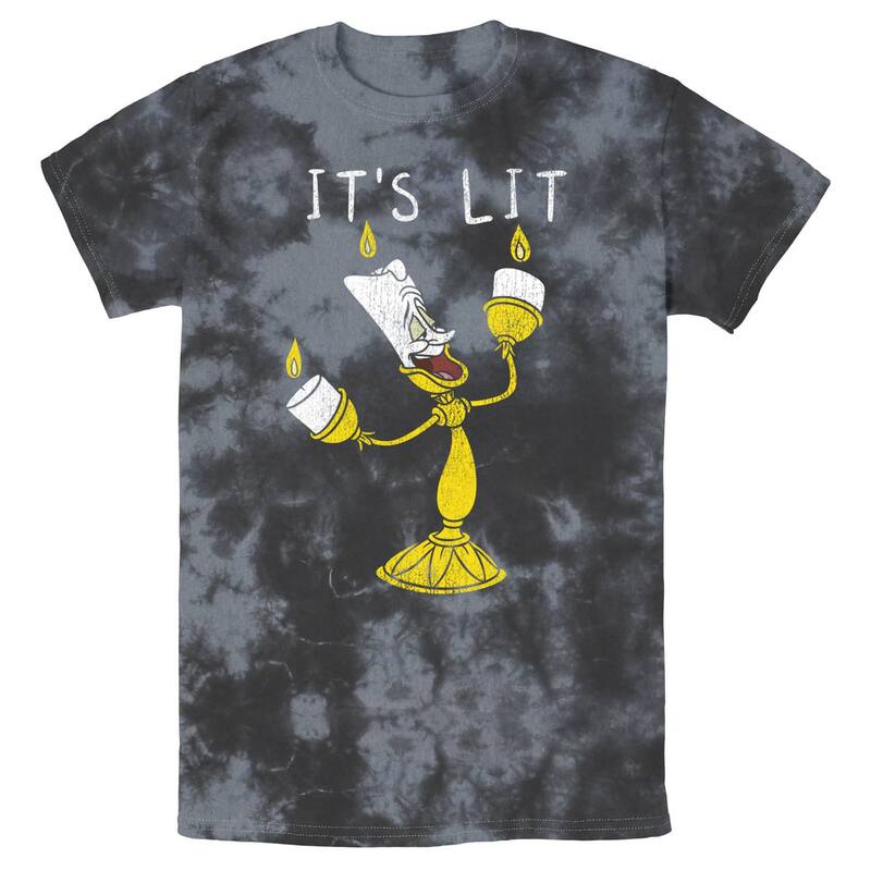 アニメキャラクター レディース トップス Tシャツ Licensed Character Men's Disney Beauty And The Beast Lumier It's Lit Humor Bomabrd Wash Tee Black Charcoal ブラック