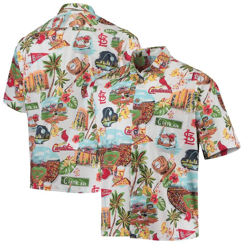 レインスプーナー レディース トップス Tシャツ ロゴ Men's Reyn Spooner White St. Louis Cardinals Logo Scenic Button-Up Shirt Crd White ホワイト