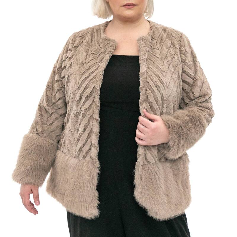 ニナレオナルド レディース アウター 上衣・上衣 つけ加える大きさ Plusize Nina Leonard Chevron Faux-Fur Bolero Mink ミンクのコート