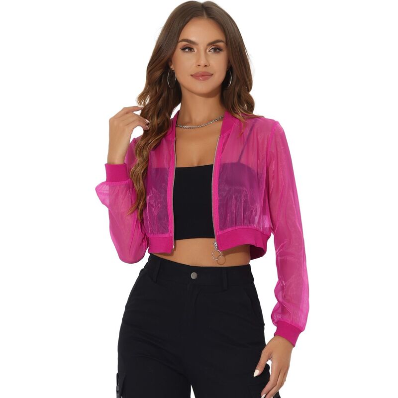 アレグラ ケー レディース アウター ジャケット・ブルゾン ALLEGRA K Crop Bomber Jacket For Women Casualightweight Zip Up Jackets Hot Pink ピンク