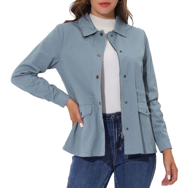 アレグラ ケー レディース アウター ジャケット・ブルゾン ダウン ALLEGRA K Women's Turndown Collar Long Sleeve Drawstring Flapocket Zipper Utility Jacket Grey Blue グレー