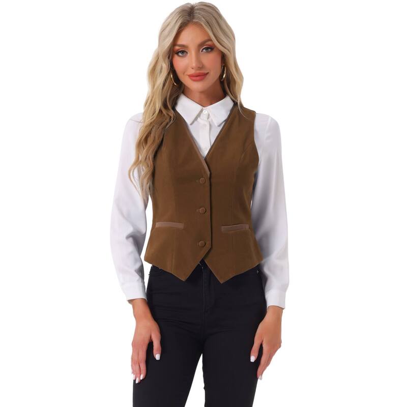 アレグラ ケー レディース アウター ジャケット・ブルゾン Vネック ベスト ベルベット ノースリーブ コート ALLEGRA K Retro Velvet Waistcoat for Women's V Neck Sleeveless Racerback Steampunk Vest Dark Brown ブラウン