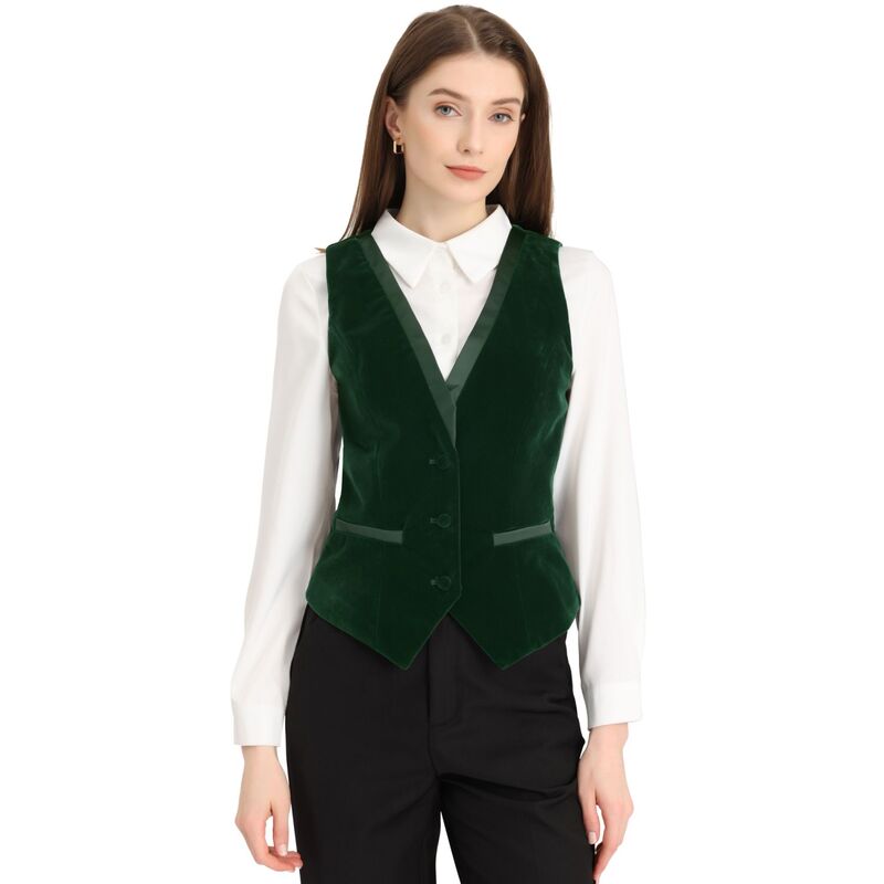 アレグラ ケー レディース アウター ジャケット・ブルゾン Vネック ベスト ベルベット ノースリーブ コート ALLEGRA K Retro Velvet Waistcoat for Women's V Neck Sleeveless Racerback Steampunk Vest Dark Green グリーン 11,684円