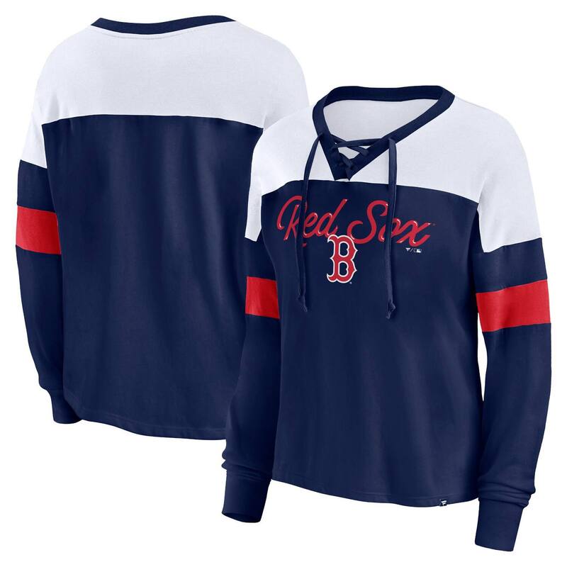 アンブランデッド レディース トップス プルオーバー Vのど首 スピード競技 Unbranded Women\u0027s Fanatics Branded Navy/White Boston Red Sox Even Match Lace-Up Long Sleeve V-Neck T-Shirt Rsx Navy 米国海軍