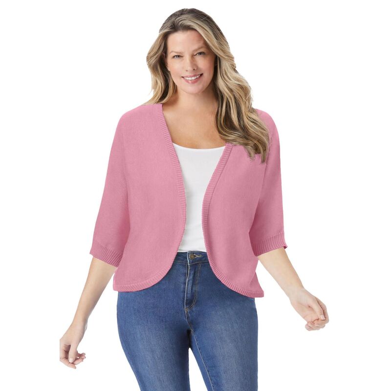 ウーマン ウィズイン レディース アウター ニット・セーター プラスサイズ カーディガン Woman Within Plusize Rib Trim Cardigan Shrug Sweater Delicate Pink ピンク｜ReVida 店 9,086円