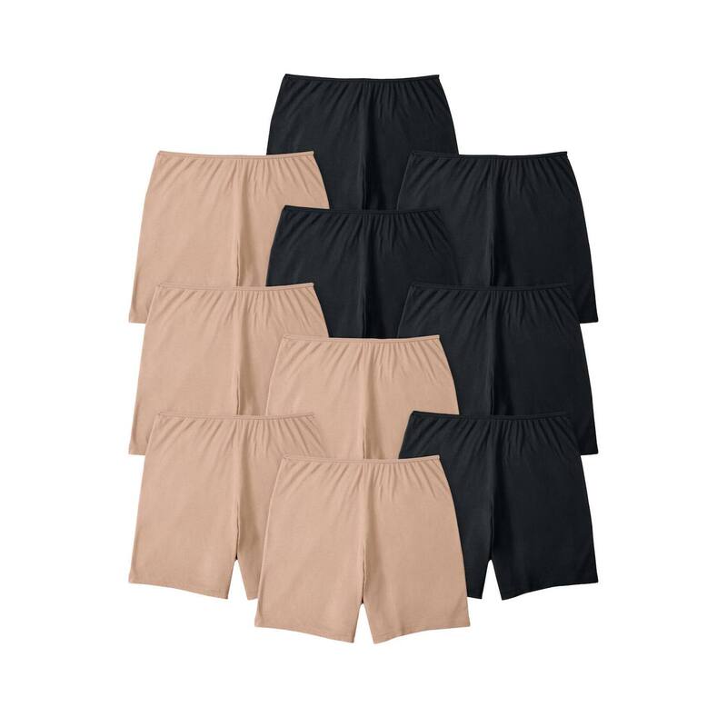 コンフォート チョイス レディース アンダーウェア パンツ プラスサイズ コットン Comfort Choice Plusize Cotton Boxer 10-Pack Beige Black Pack ブラック