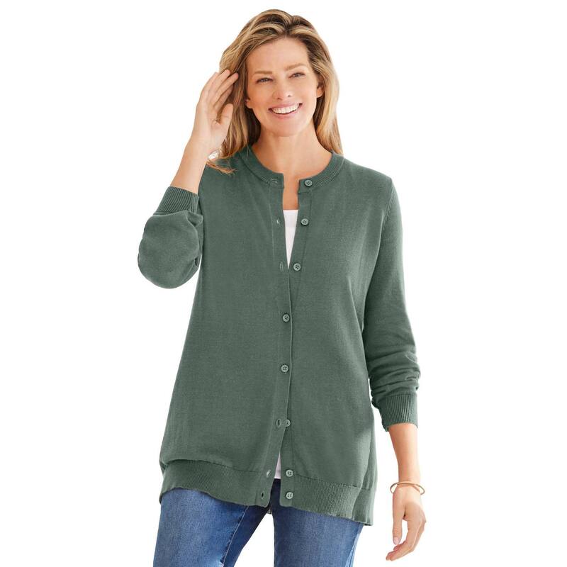 ウーマン ウィズイン レディース アウター ニット・セーター プラスサイズ カーディガン 長袖 Woman Within Plusize Perfect Long-Sleeve Cardigan Sweater Pine