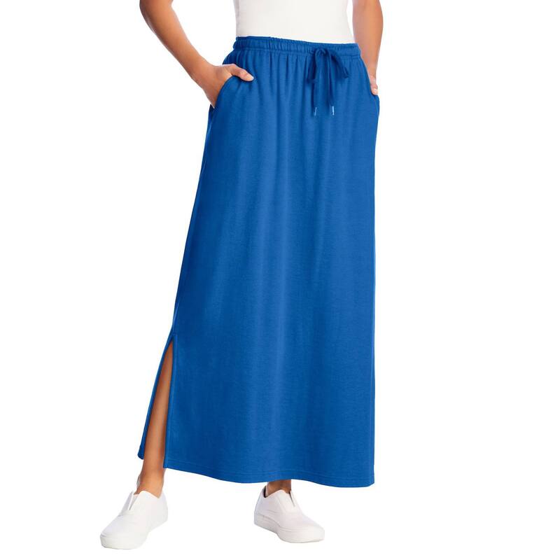 ウーマン ウィズイン レディース ボトムスカート プラスサイズ プチ ニット Woman Within Plusize Petite Sport Knit Side-Slit Skirt Bright Cobalt コバルト|ReVida 店