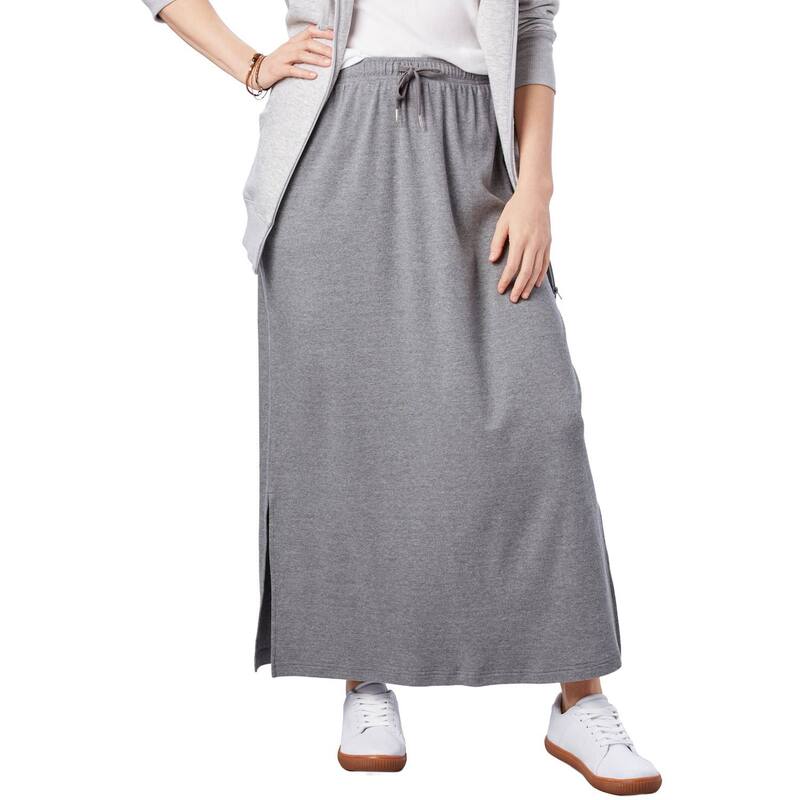 ウーマン ウィズイン レディース ボトムスカート プラスサイズ プチ ニット Woman Within Plusize Petite Sport Knit Side-Slit Skirt Medium Heather Grey グレー｜ReVida 店