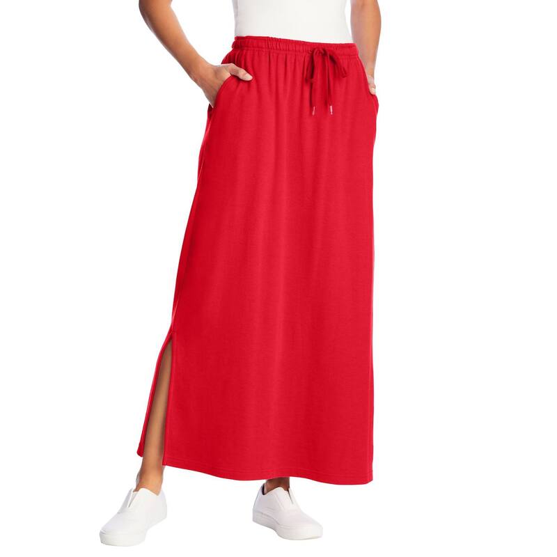 ウーマン ウィズイン レディース ボトムスカート プラスサイズ プチ ニット Woman Within Plusize Petite Sport Knit Side-Slit Skirt Vivid Red レッド｜ReVida 店 9,235円