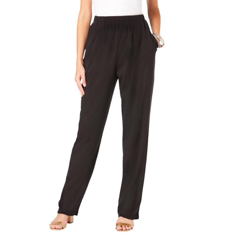 ロアマンズ レディース ボトムス カジュアルパンツ ストレート プラスサイズ ニット Roaman's Women's Plusize Straight Leg Soft Knit Pull On Pant Black ブラック