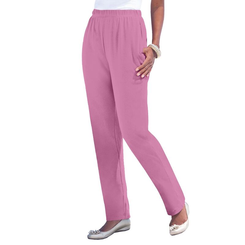 ロアマンズ レディース ボトムス カジュアルパンツ ストレート プラスサイズ ニット Roaman's Women's Plusize Straight Leg Soft Knit Pull On Pant Mauve Orchid