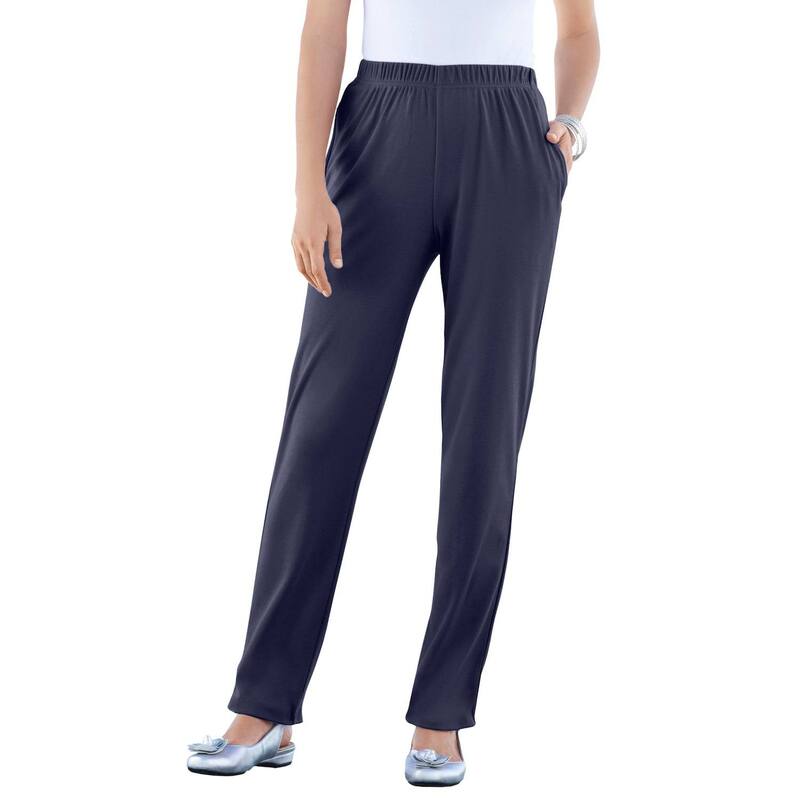 ロアマンズ レディース ボトムス カジュアルパンツ ストレート プラスサイズ ニット Roaman's Women's Plusize Straight Leg Soft Knit Pull On Pant Navy ネイビー 10,245円
