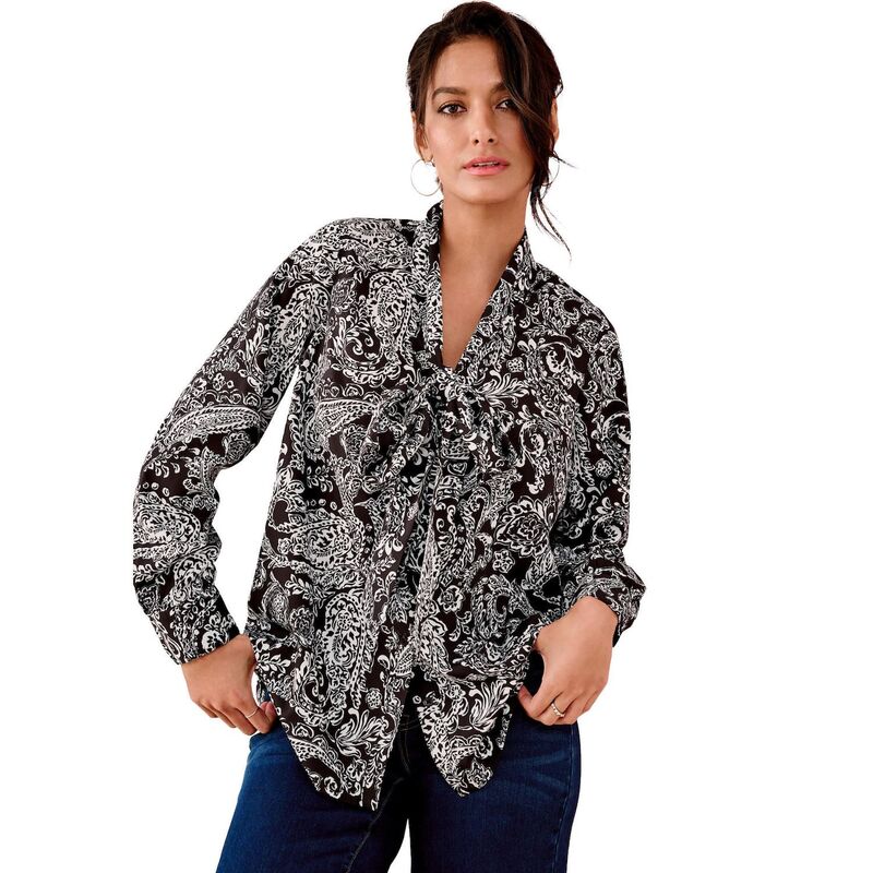 ロアマンズ レディース トップス シャツ プラスサイズ ブラウス Roaman's Women's Plusize Long Sleeve Bow Blouse Black Ivory Paisley アイボリー｜ReVida 店 11,535円