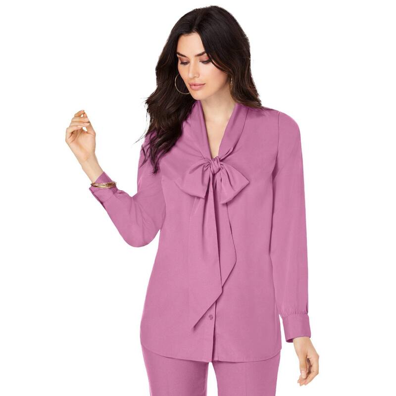 ロアマンズ レディース トップス シャツ プラスサイズ ブラウス Roaman's Women's Plusize Long Sleeve Bow Blouse Mauve Orchid