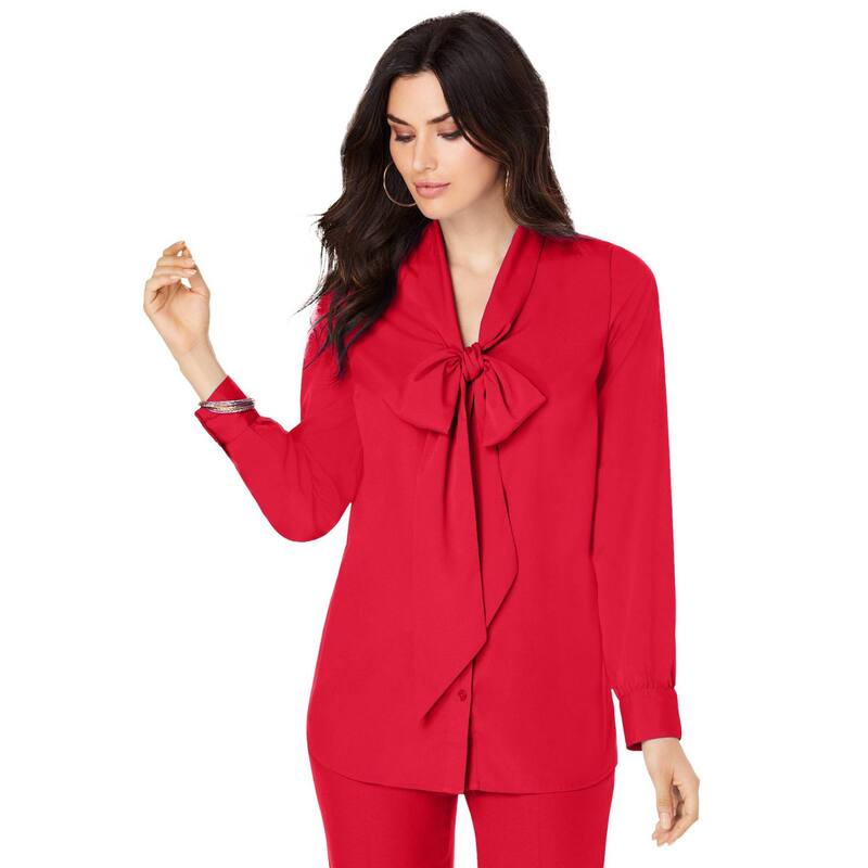ロアマンズ レディース トップス シャツ プラスサイズ ブラウス Roaman's Women's Plusize Long Sleeve Bow Blouse Vivid Red レッド