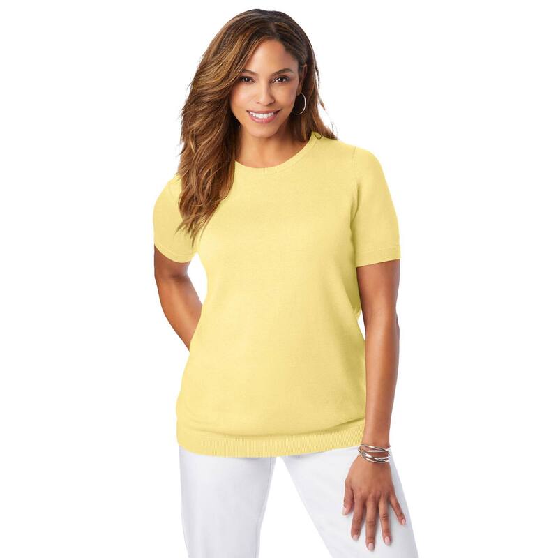 ジェシカロンドン レディース アウター ニット・セーター クルーネック プラスサイズ Jessica London Women's Plusize Fine Gauge Crewneck Shell Butter