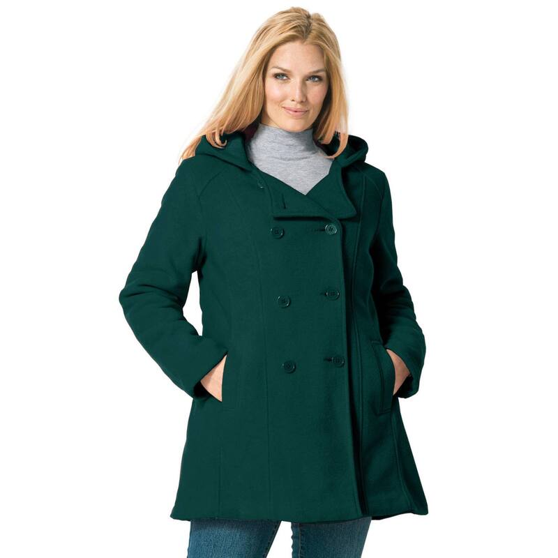 ウーマン ウィズイン レディース アウター ジャケット・ブルゾン プラスサイズ コート フリース Woman Within Plusize Double-Breasted Hooded Fleece Peacoat Emerald Green グリーン