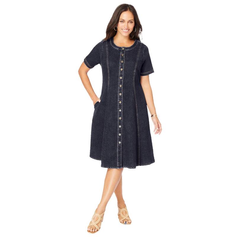 ジェシカ英国の首都 レディース トップス 衣装 付け加える大いさ ジーンズ Jessica London Women\u0027s Plusize Button Front Denim Dress Indigo インディゴ ワンピース-レディースファッション