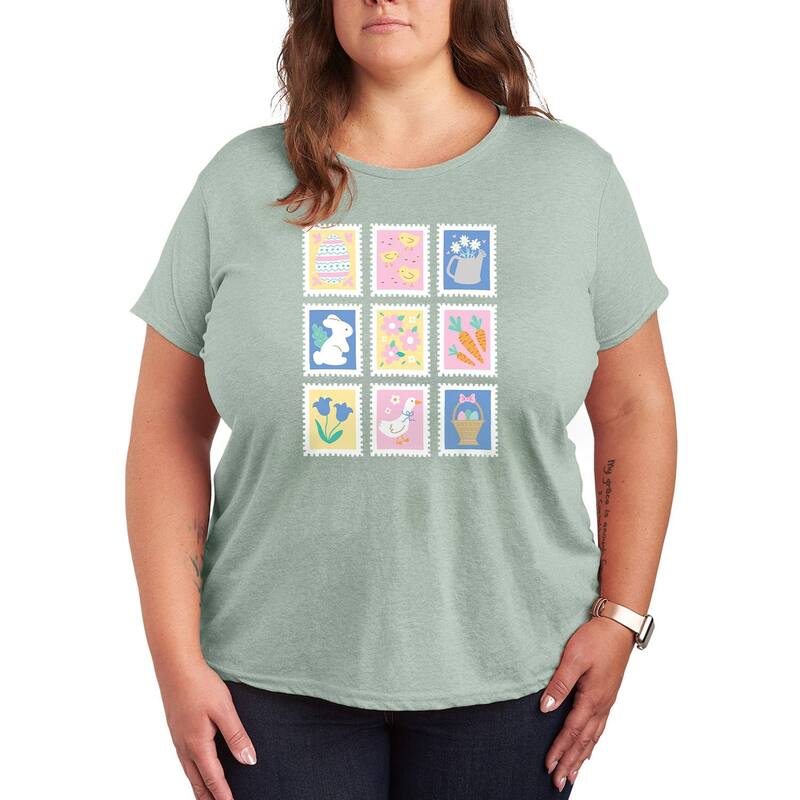 アニメキャラクター レディース トップス Tシャツ プラスサイズ グラフィック Licensed Character Plusizeaster Stamps Graphic Tee Heather Sea Foam ヘザー