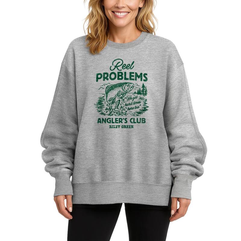 アニメキャラクター レディース トップス Tシャツ スウェット フリース Licensed Character Women's Riley Green Reel Problems Angler's Club Oversized Fleece Crew Sweatshirt Athletic Heather ヘザー