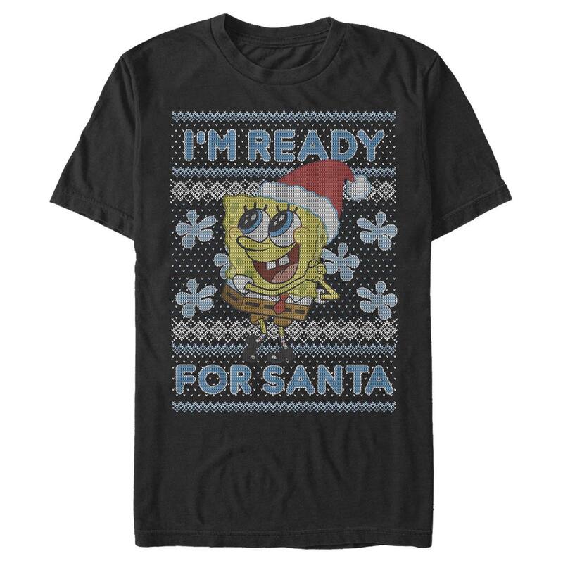 アニメキャラクター レディース トップス Tシャツ パンツ Licensed Character Men'spongeBob SquarePants I'm Ready For Santa Tee Black ブラック