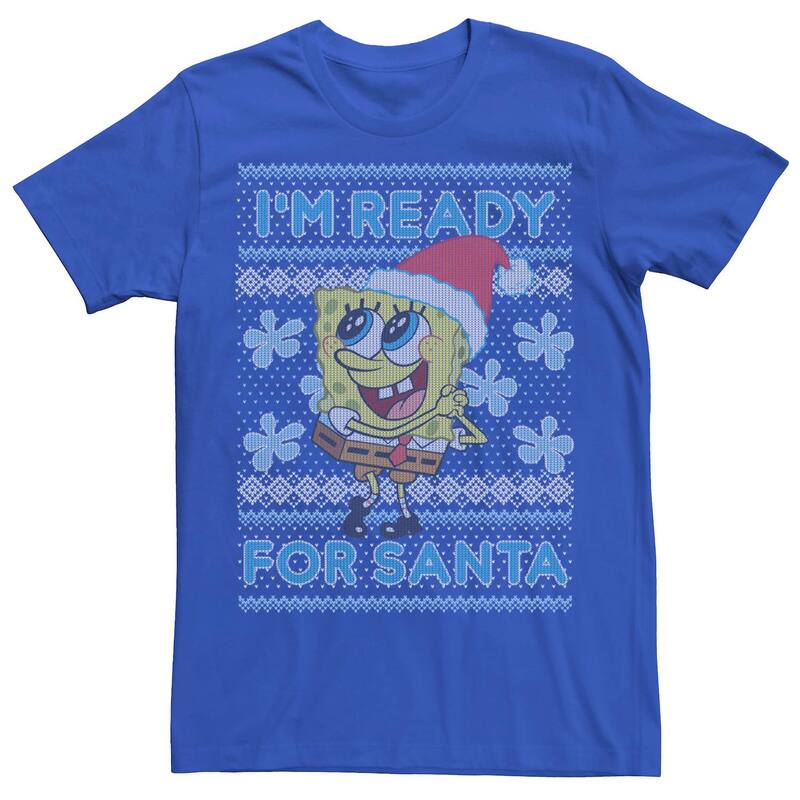 アニメキャラクター レディース トップス Tシャツ パンツ Licensed Character Men'spongeBob SquarePants I'm Ready For Santa Tee Royal