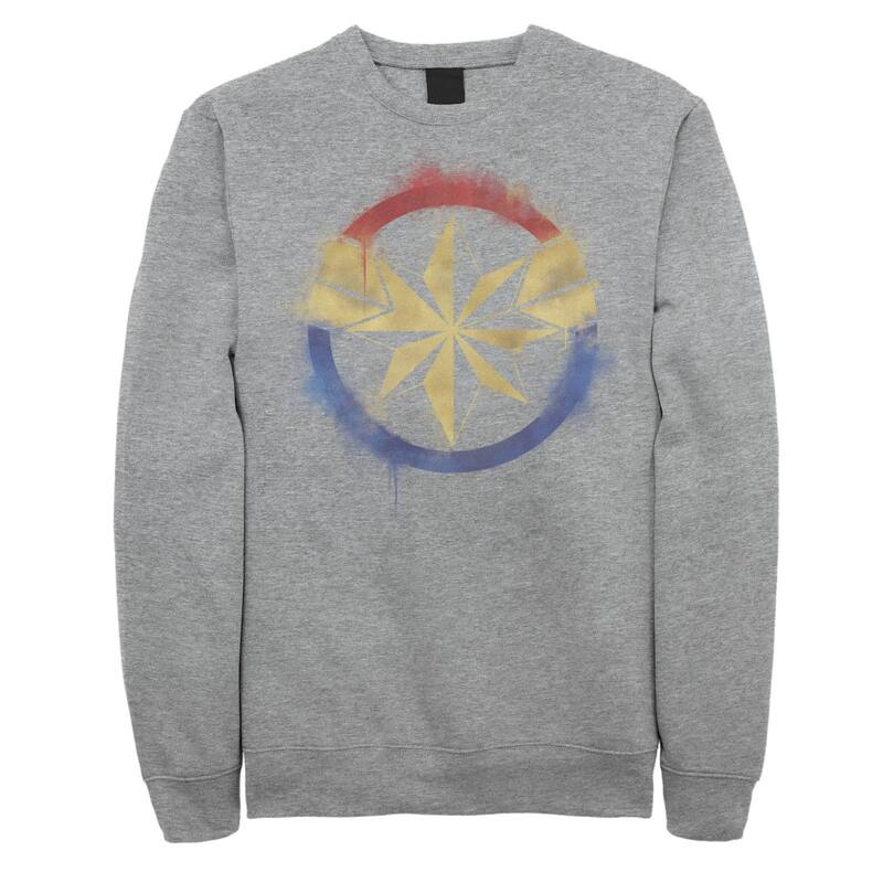 マーベル レディース トップス プルオーバー 流汗 旗がしら ロゴタイプ Men\u0027s Marvel Avengers Endgame Captain Marvel Spray Paint Logo Sweatshirt Athletic Heather ギョリュウモドキ