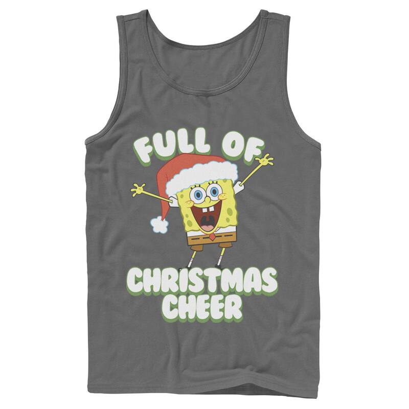 アニメキャラクター レディース トップス Tシャツ パンツ Licensed Character Men'spongeBob SquarePants Full of Cheer Tank Top Charcoal チャコール