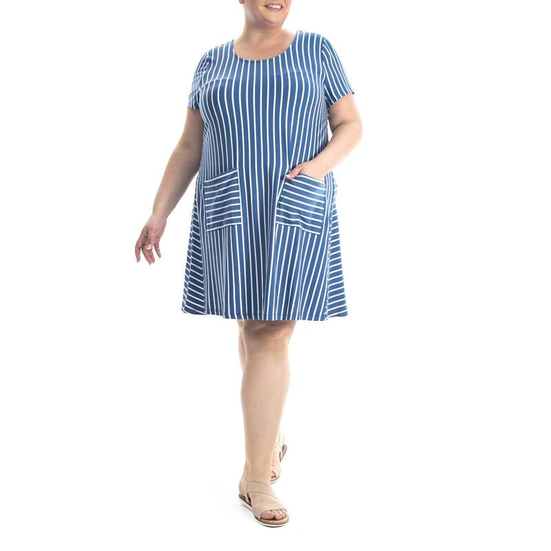 ニナレオナルド レディース トップス ワンピース プラスサイズ Tシャツ Plusize Nina Leonard Striped T-shirt Dress Blue Ivory アイボリー 8,840円